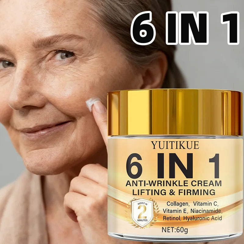 6-in-1 Anti-Wrinkle Cream 60g Quick Lifting & Firming with Collagen & Retinol Moisturizing Skin Smoothing Formula Peaceful Pleasures Health and Wellness