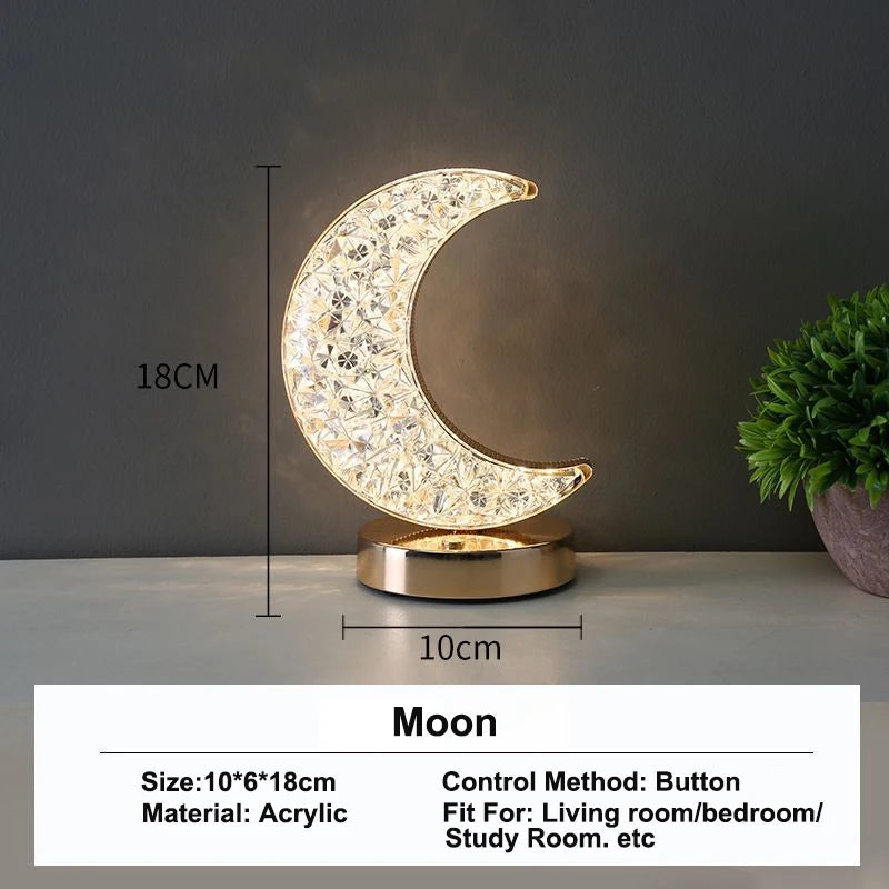 GGbingo 3D Track Crystal Table Lamp Office USB Charging Night Light for Bedroom Living Room Party Decoration Creative Lamp Peaceful Pleasures Health and Wellness Moon