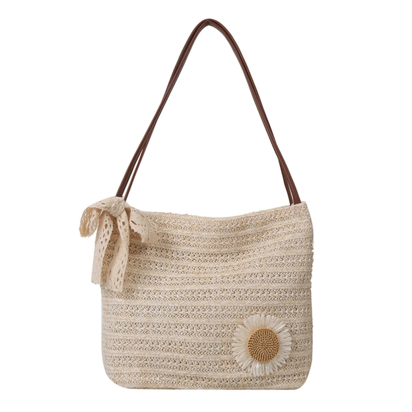 Women Casual Summer Handbag Aesthetic Design Large Capacity Woven Shoulder Bags Ideal Gift for Yourself Female Friends Peaceful Pleasures Health and Wellness A