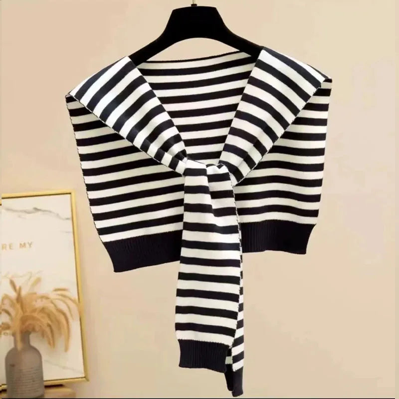 Women's Knitted Stripe Capelet – Lightweight Shoulder Wrap Shawl
