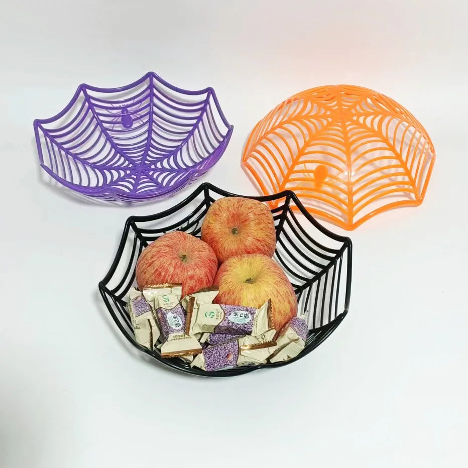 Halloween Black Spider Web Bowl Fruit Plate Candy Biscuit Basket