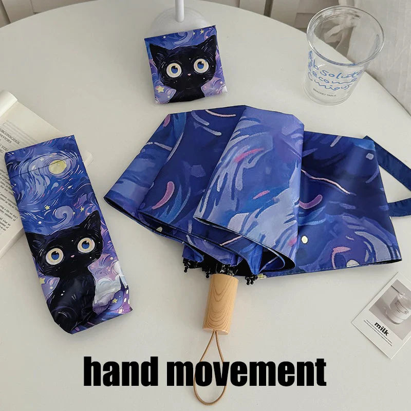 Cat Cartoon Auto Folding Umbrella – Sun & Rain Protection