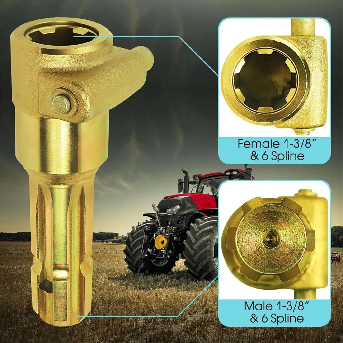 PTO Adapter Female 1 3 6 Spline Male Extender Up 70HP Tractor