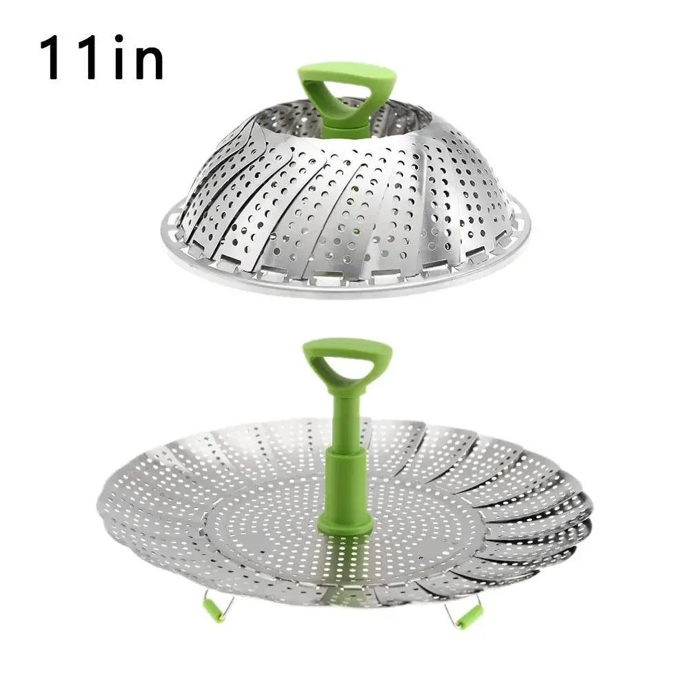 9/11Inch Stainless Steel Lotus Steaming Tray Folding Expandable Food Steamer Rack Multi-Function Mesh Steamer Basket for Cooking Peaceful Pleasures Health and Wellness 11inch