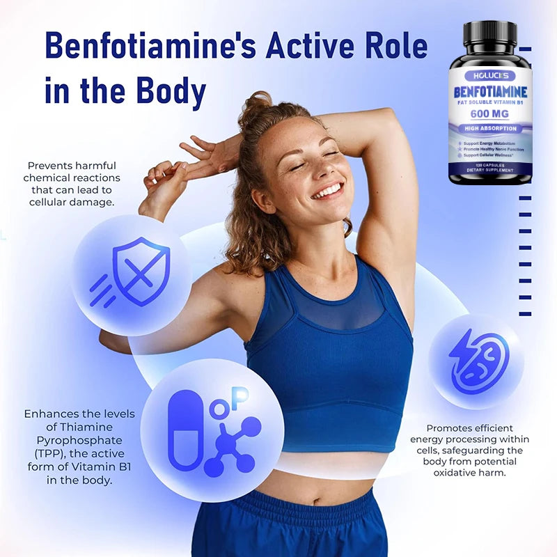 HOLUCKS Benfotiamine 600mg – Nerve & Energy Support Capsules Vitamin B1 Supplement Peaceful Pleasures Health and Wellness