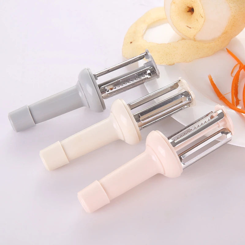 3-in-1 Bottle-Shape Vegetable Peeler & Grater – 3 Stainless Steel Blades, Protective Cover, Pink / Beige / Gray