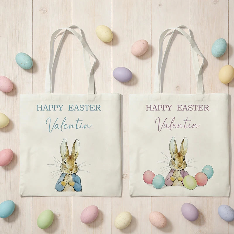 Personalized Easter Bunny Canvas Tote Bag for Kids | Egg Hunt Canvas Tote Bag Peaceful Pleasures Health and Wellness