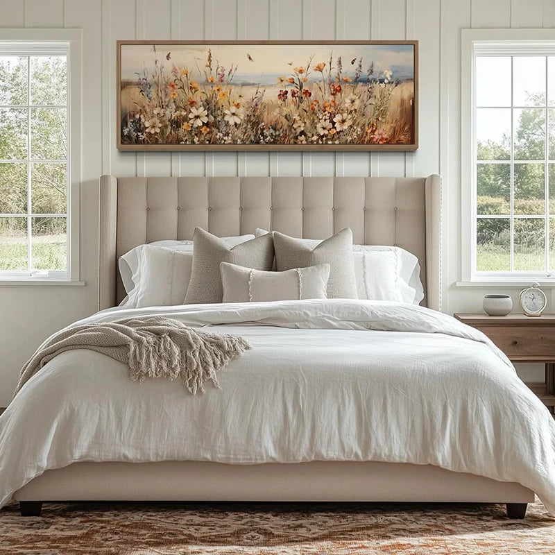 Retro Wildflower Canvas Wall Art | Boho Farmhouse Floral Decor Canvas Wall Art Print Peaceful Pleasures Health and Wellness