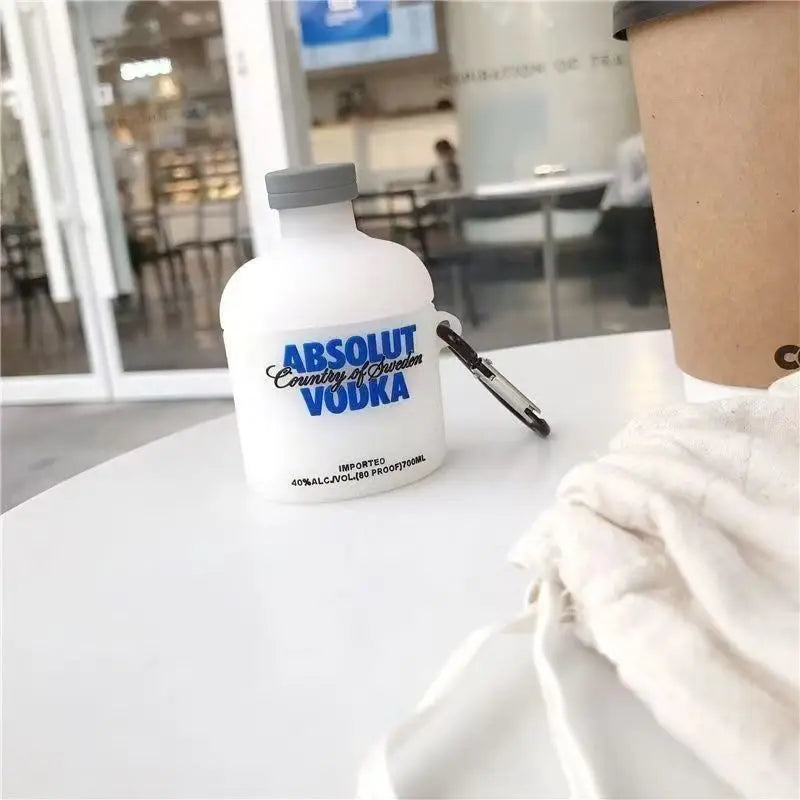 3D Vodka Bottle Silicone AirPods Case with Pendant Clip