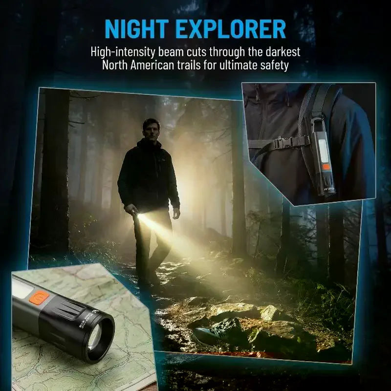 HELTC USB-C Rechargeable Flashlight 7-Mode COB LED Camping