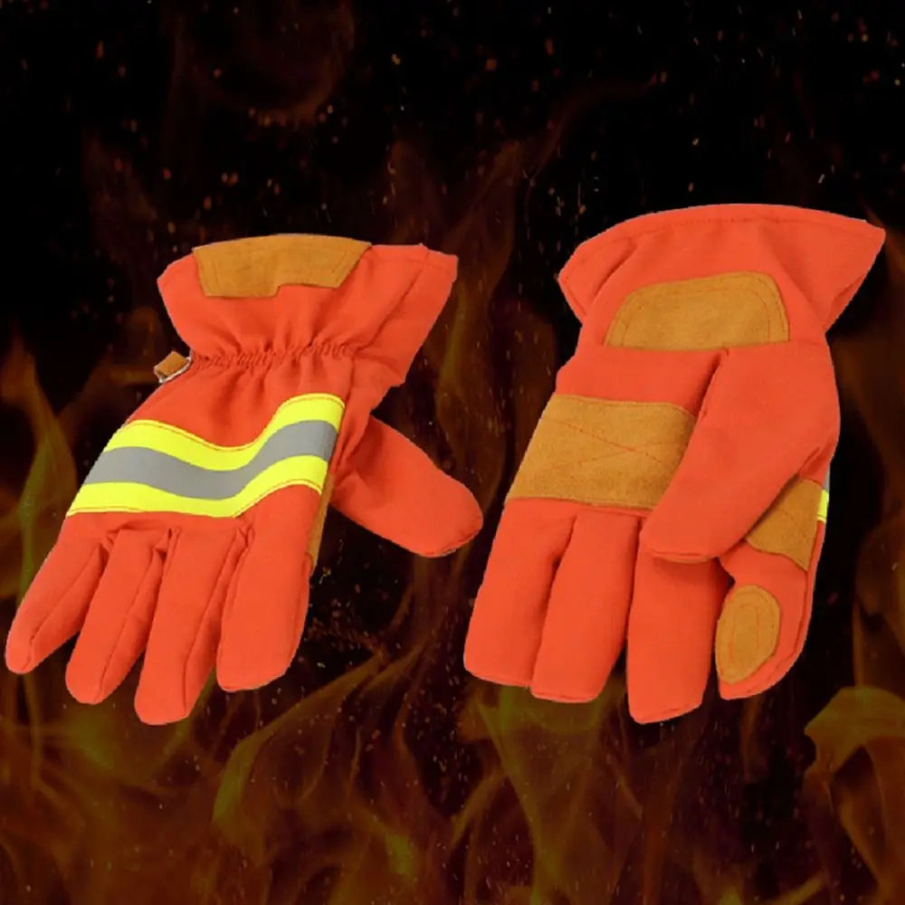Thicken Firefighter Training Gloves Reflective Strap Orange Flame Retardant Gloves Heat Resistant Wear-Resistance Peaceful Pleasures Health and Wellness