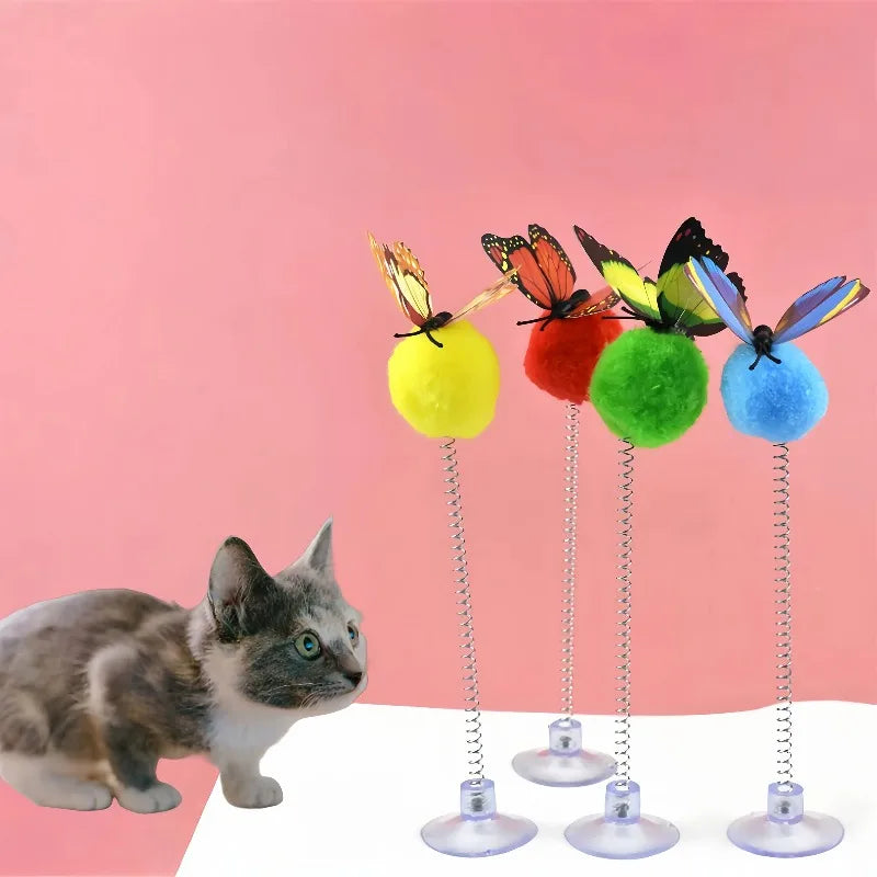 Cat Spring Ball Toys with Suction Cups & Butterfly Design Cat Spring Toy Peaceful Pleasures Health and Wellness