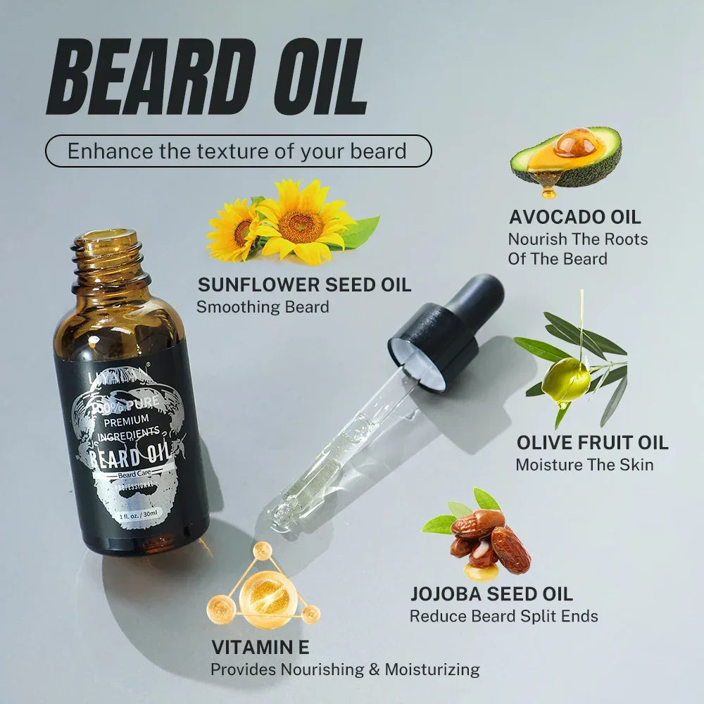 LIYALAN Men's Beard Grooming Kit – 7-Piece Complete Set Peaceful Pleasures Health and Wellness