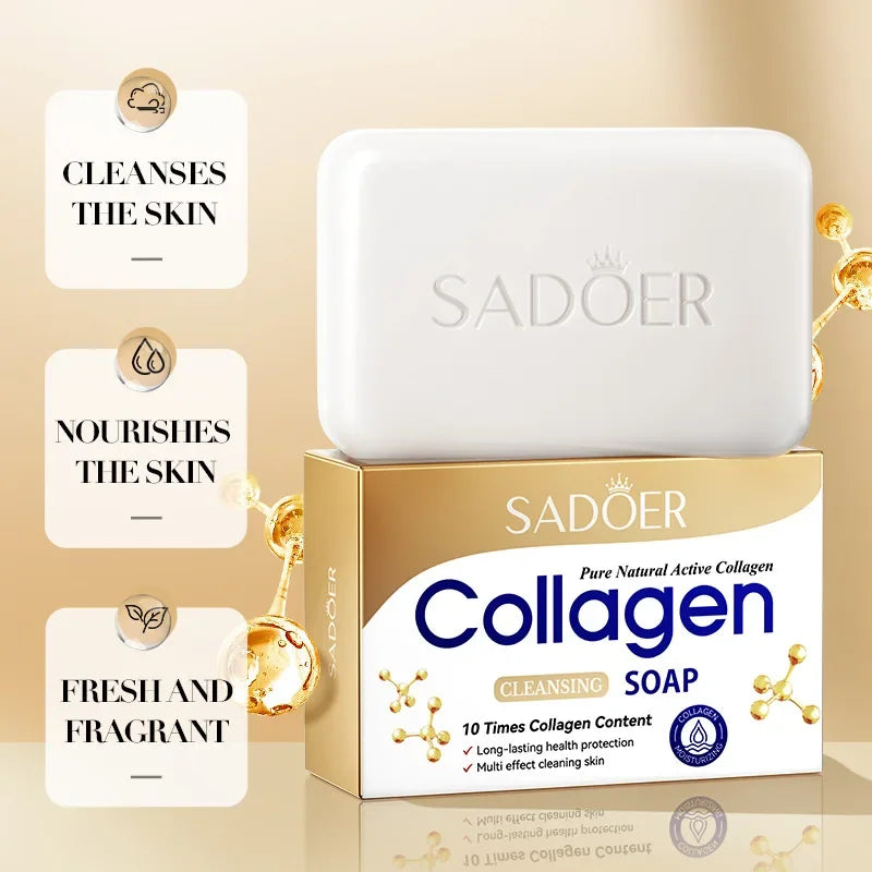 1/2pcs SADOER Collagen Ossein Facial Soap Face Wash Foam Facial Cleanser Moisturizing Oil Control Body Bathing Handmade Soap Peaceful Pleasures Health and Wellness