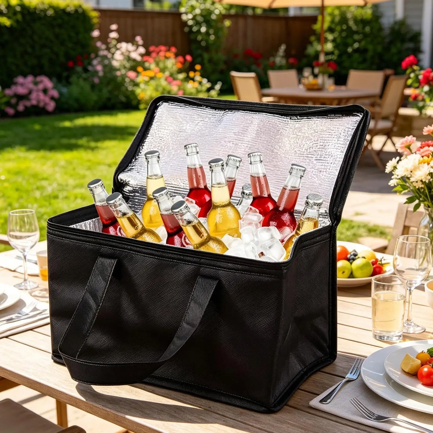 Portable Insulated Cooler Bag Aluminum Foil Foldable Tote Keeps Food & Drinks Cold For Camping Picnic Beach Travel Outdoor Peaceful Pleasures Health and Wellness