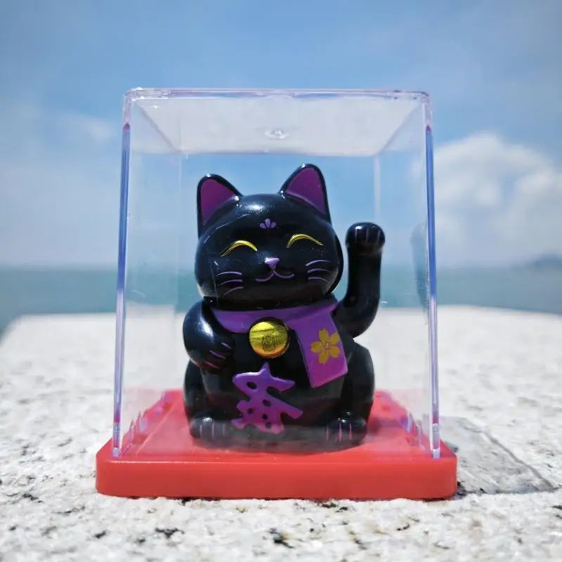 Solar Waving Lucky Cat Ornament | Mini 2" Desk Fortune Décor