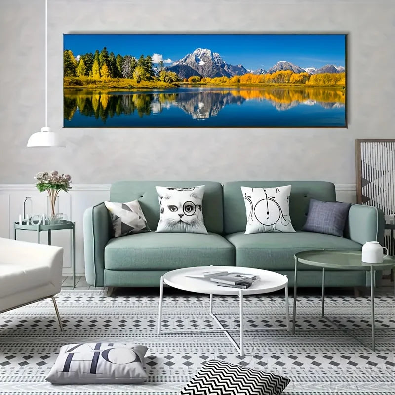 Frameless Canvas Landscape Painting – Snow Mountains & Autumn Canvas Wall Art Peaceful Pleasures Health and Wellness