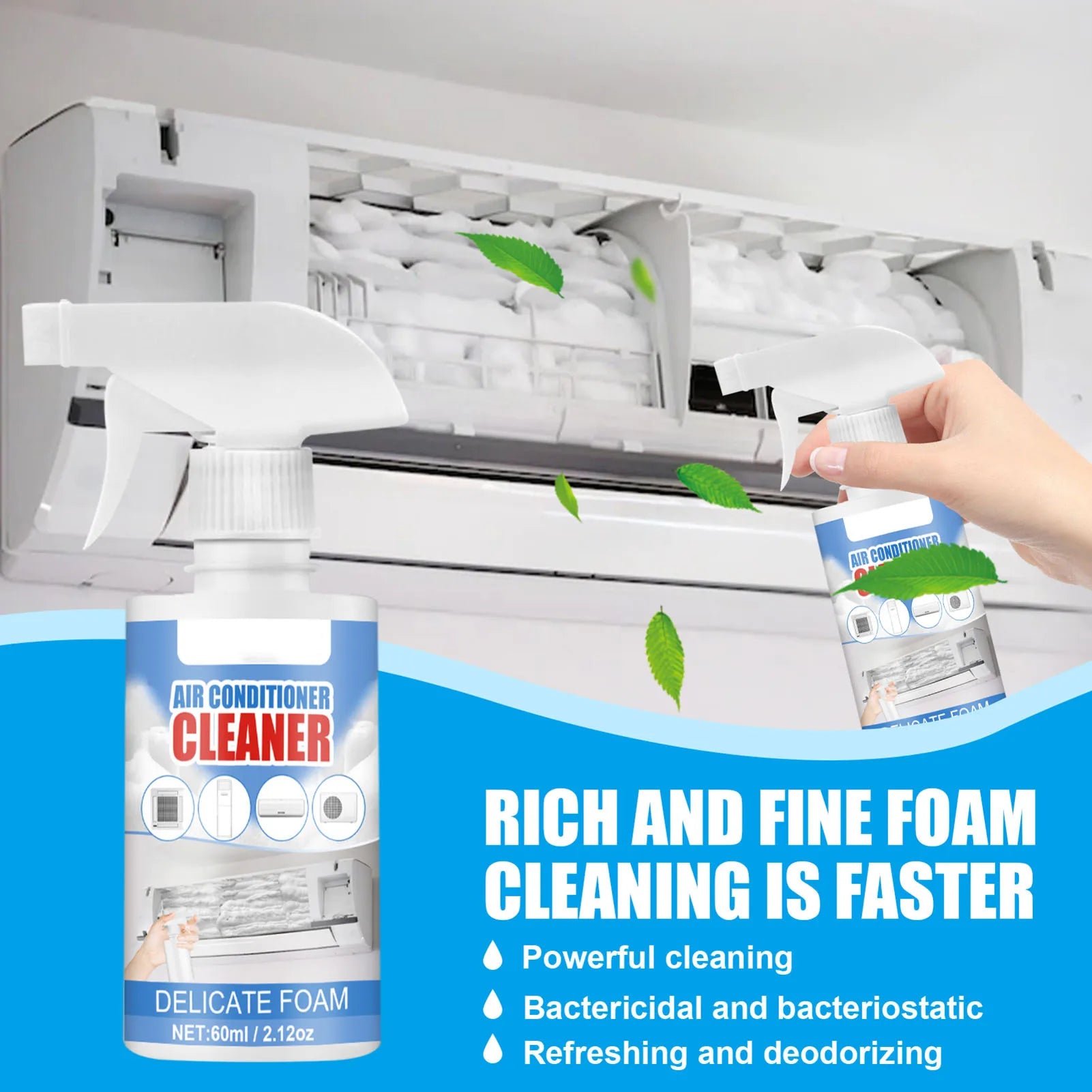 Air Conditioner Spray Foam Cleaner 60ml Powerful Cleaning Not Hurt Coil Cleaner for Restaurants Schools Stadiums Peaceful Pleasures Health and Wellness