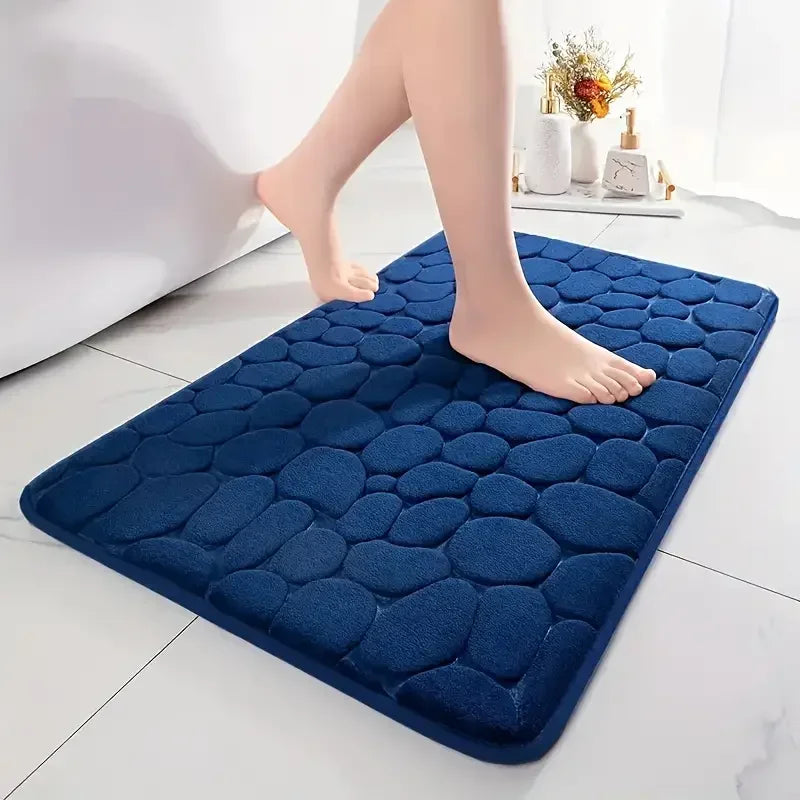 Memory Foam Bath Mat – Non-Slip Cobblestone Embossed Rug