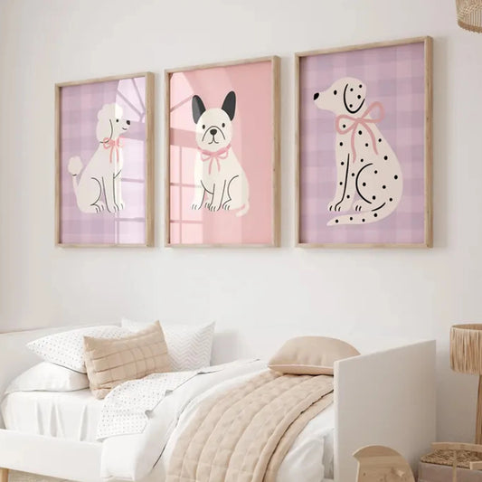 3-Piece Pastel Puppy Dog Canvas Wall Art | Kids Room Decor Canvas Wall Art Set Peaceful Pleasures Health and Wellness G5338-3pcs 21x30cm Wood Framed