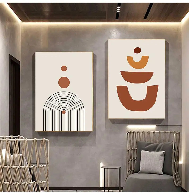 Mid-Century Geometric Sun Canvas Wall Art | Black & White