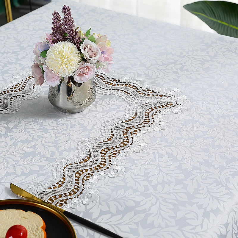 Battilo Luxury Embroidered Rectangular Tablecloth | White Wedding