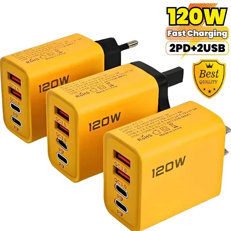 120W 4-Port USB-C Fast Charger – iPhone & Android Wall Adapter