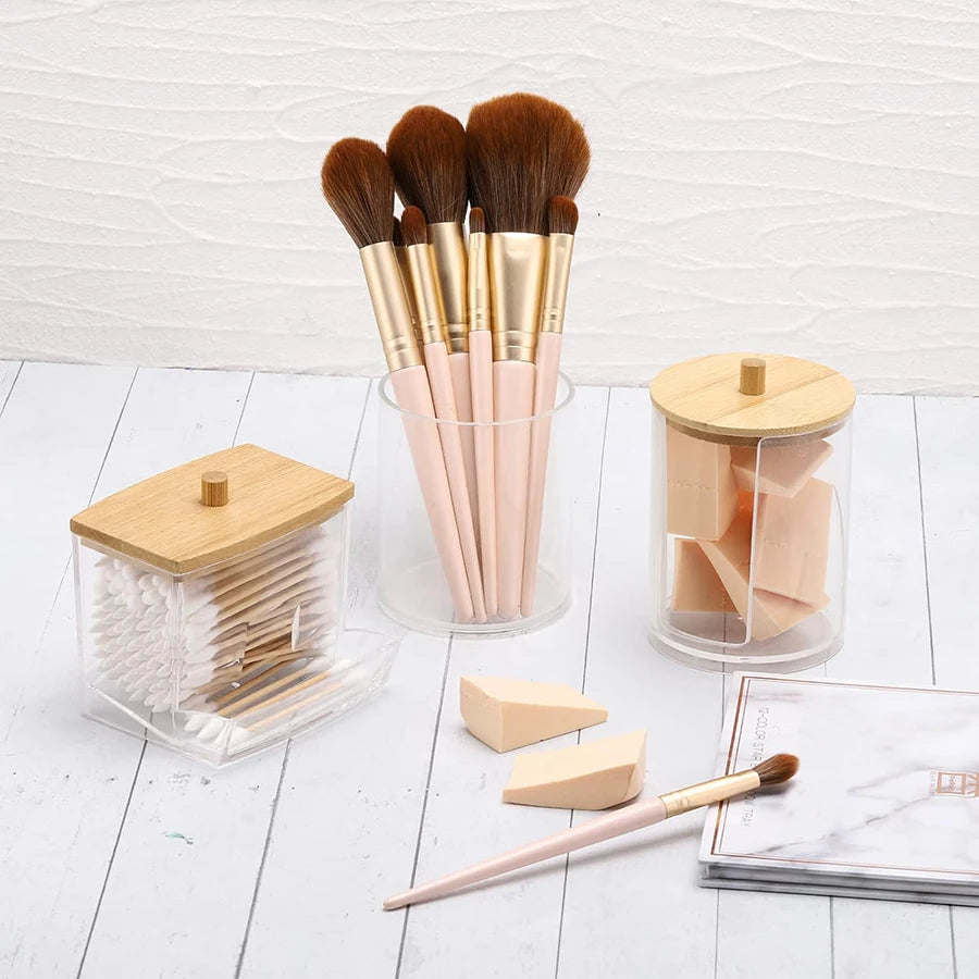 3-Piece Apothecary Bathroom Organizer Set – Q-Tip, Cotton Ball & Swab Dispenser with Lids