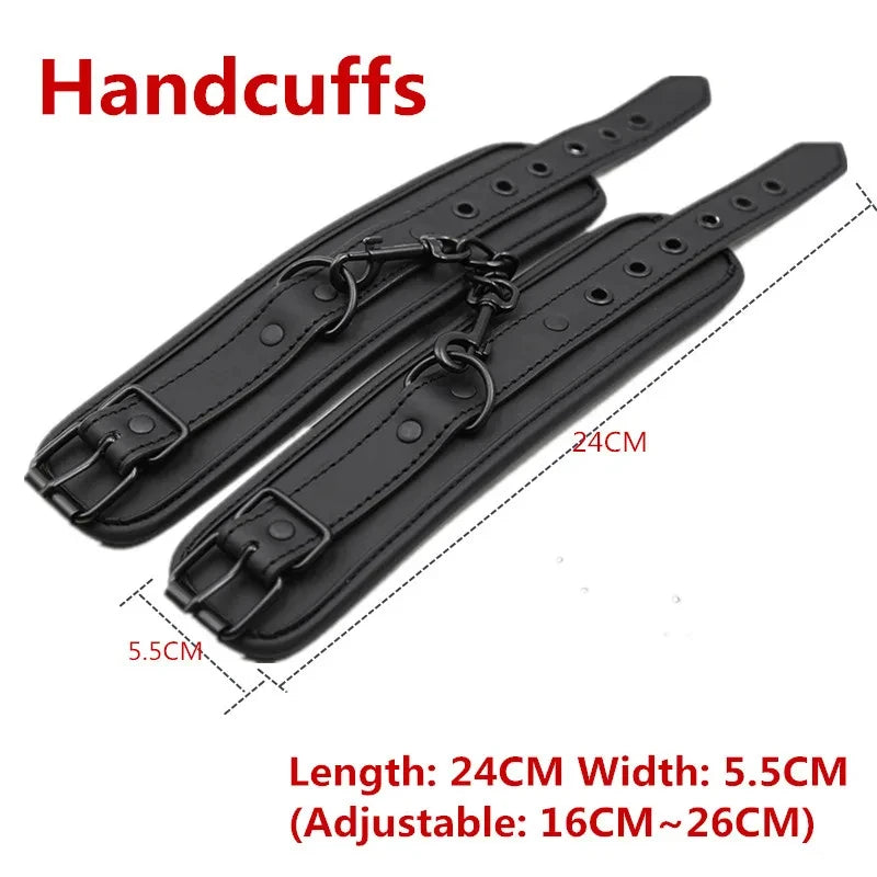 SM binding black leather sponge edging sex handcuffs adult flirting bondage sex toys Peaceful Pleasures Health and Wellness Handcuffs