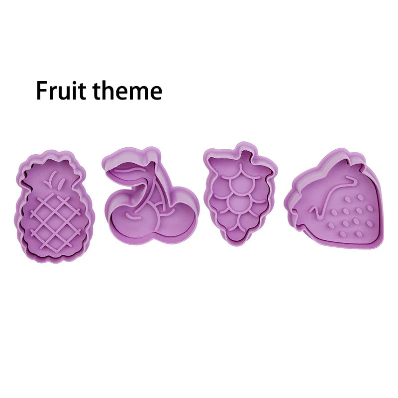 4-Piece 3D Cartoon Cookie Stamp & Cutter Mold Set – DIY Biscuit Baking Molds