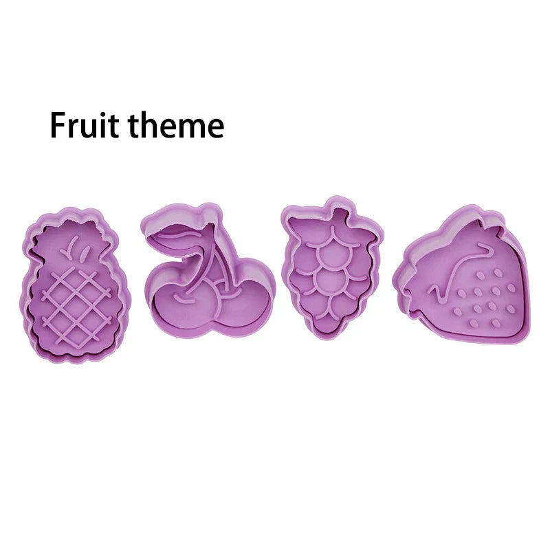 3D Cartoon Cookie Cutter Stamp Set – 4-Piece DIY Baking Mould