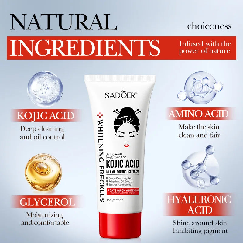 100ml Kojic Acid Skin Care Facial Wash Mild Oil Control Deep Moisturizing Cleansing and Nonirritating Face Cleanser Face Wash Peaceful Pleasures Health and Wellness