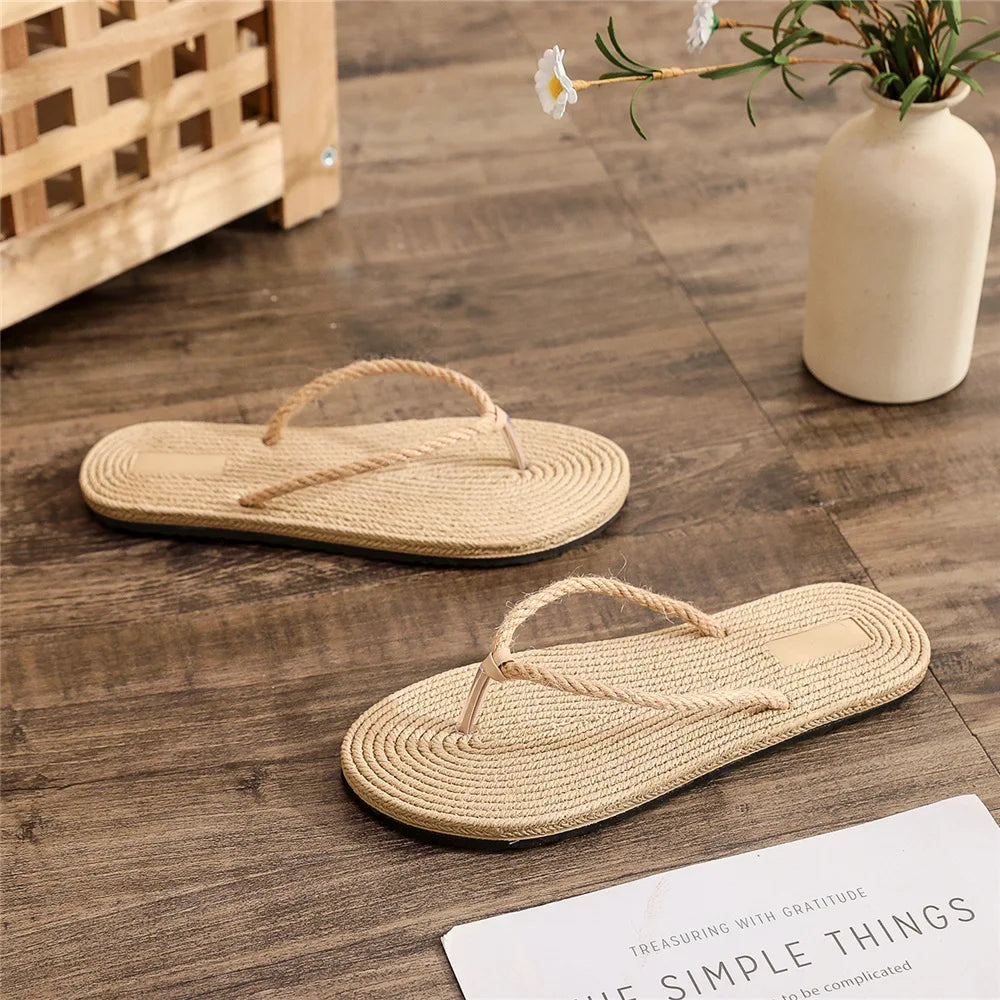 Women's Linen Flat Flip Flops – Comfy Indoor Home Slippers