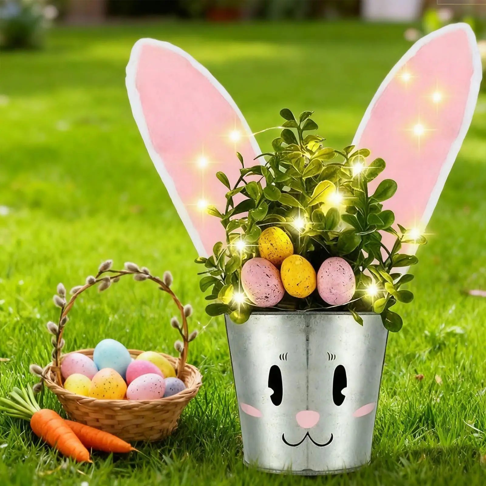Funny Spring Decor with Lights Cute Easter Planter Pot Bunny Decor for Indoor Outdoor Home Living Room Bedroom Balcony Peaceful Pleasures Health and Wellness