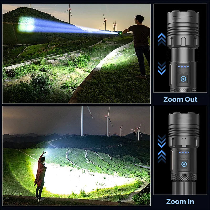 Rechargeable LED Tactical Flashlight & Power Bank with Zoom
