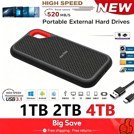 Portable External SSD 16TB–30TB USB 3.1 Type-C | PC, Mac & Android Portable External SSD Peaceful Pleasures Health and Wellness