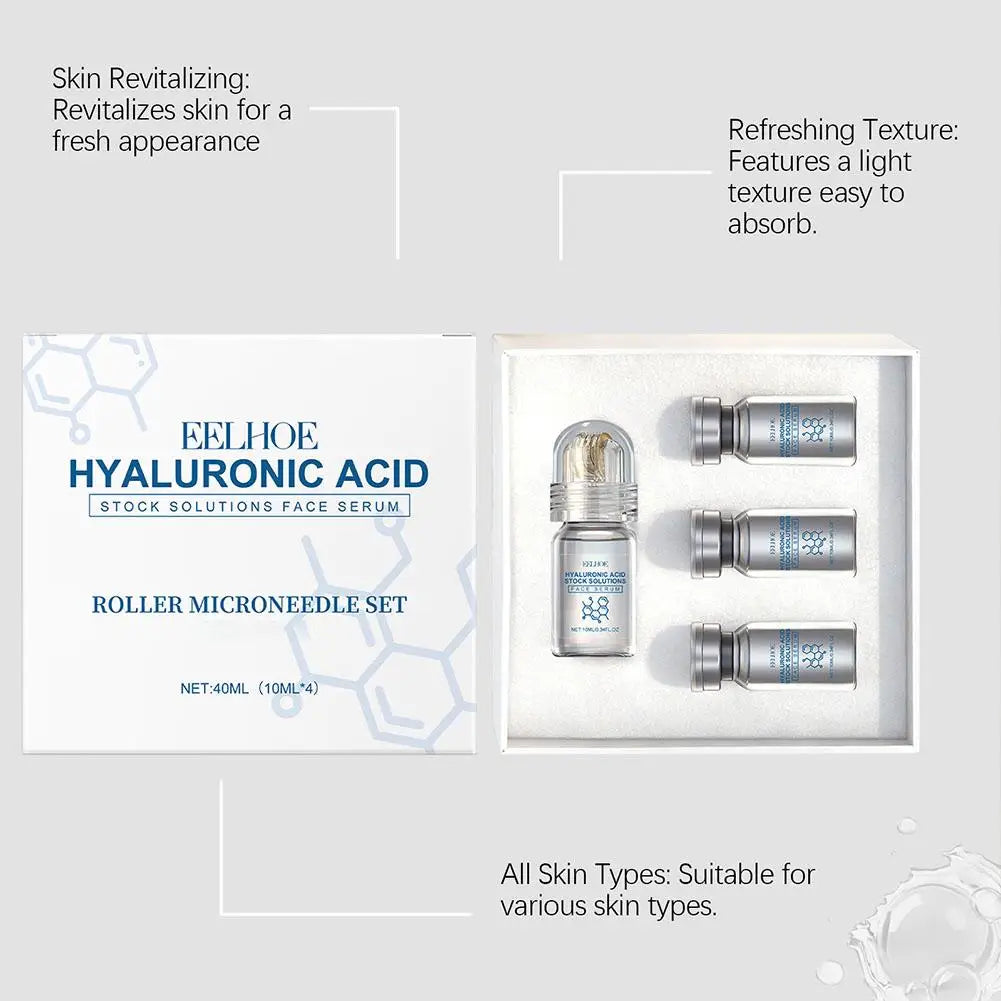 Hyaluronic Acid Face Serum & Microneedle Roller Set 4×10ml
