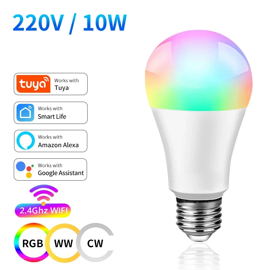 220V 110V 10W 15W 20W Tuya WiFi LED Light Bulb RGB+WW+CW E27 Smart Alexa Lamp Compatible with Alexa Google Home Smart Life APP Peaceful Pleasures Health and Wellness 220V 10W Yes