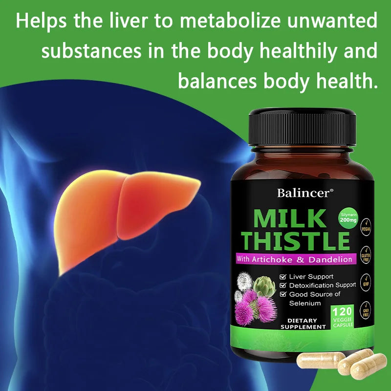 Balincer Liver Detox Cleanse Capsules - Milk Thistle & Dandelion Extract, Liver Support, Repair, Antioxidant & Fat Metabolism Peaceful Pleasures Health and Wellness