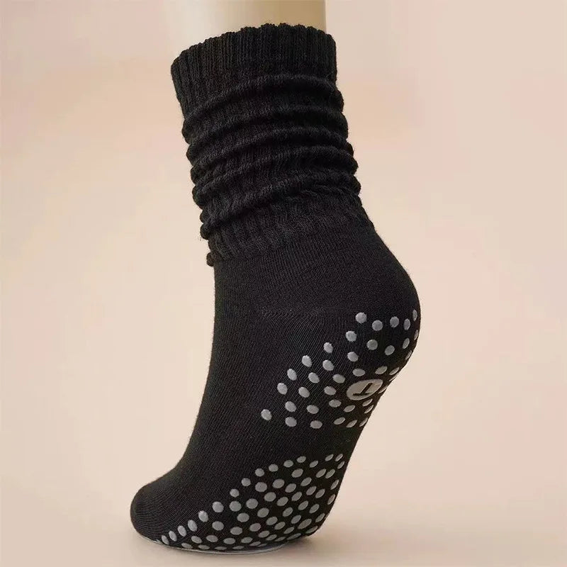 Yoga Socks Mid-Calf Pilates Socks Non-Slip Women's Sweat-Absorbent Non-Slip Dotted Floor Socks Versatile Sports Fitness Silicone Socks Peaceful Pleasures Health and Wellness black One Size