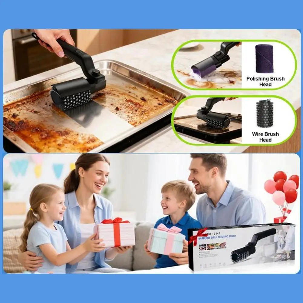 Powerful Electric BBQ Grill Brush Scrubber For Heavy Duty Grease Remove Multi-Function Anti-Splash Kitchen Outdoor Cleaning Tool Peaceful Pleasures Health and Wellness