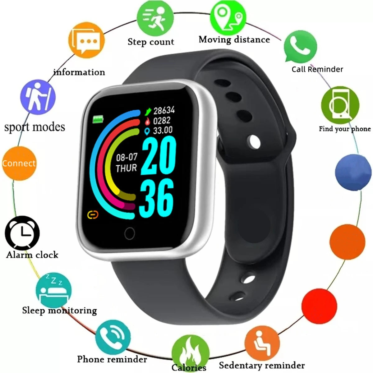 Y68 Smart Fitness Watch – Sleep Monitor, Heart Rate & Alarm