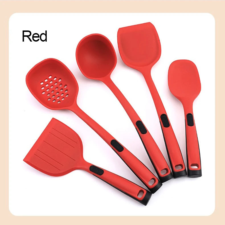 5-Piece Silicone Cooking Spoon & Spatula Set | Soup Spoon, Spatula, Strainer & More – Heat-Resistant Kitchen Utensils