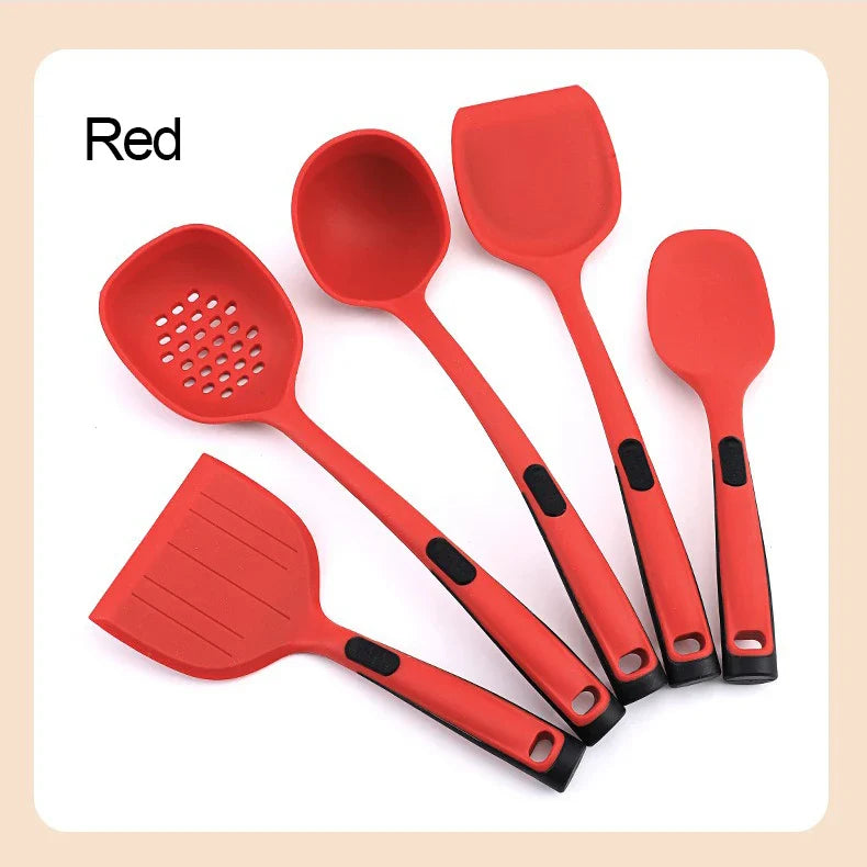 5-Piece Silicone Cooking Utensil Set – Spoon, Spatula & Strainer