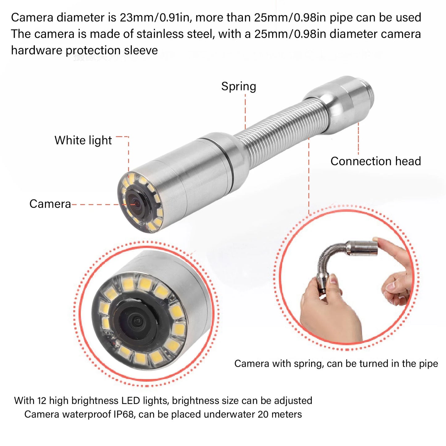 Sewer Inspection Camera Head Professional IP68 Waterproof Pipe Drain
