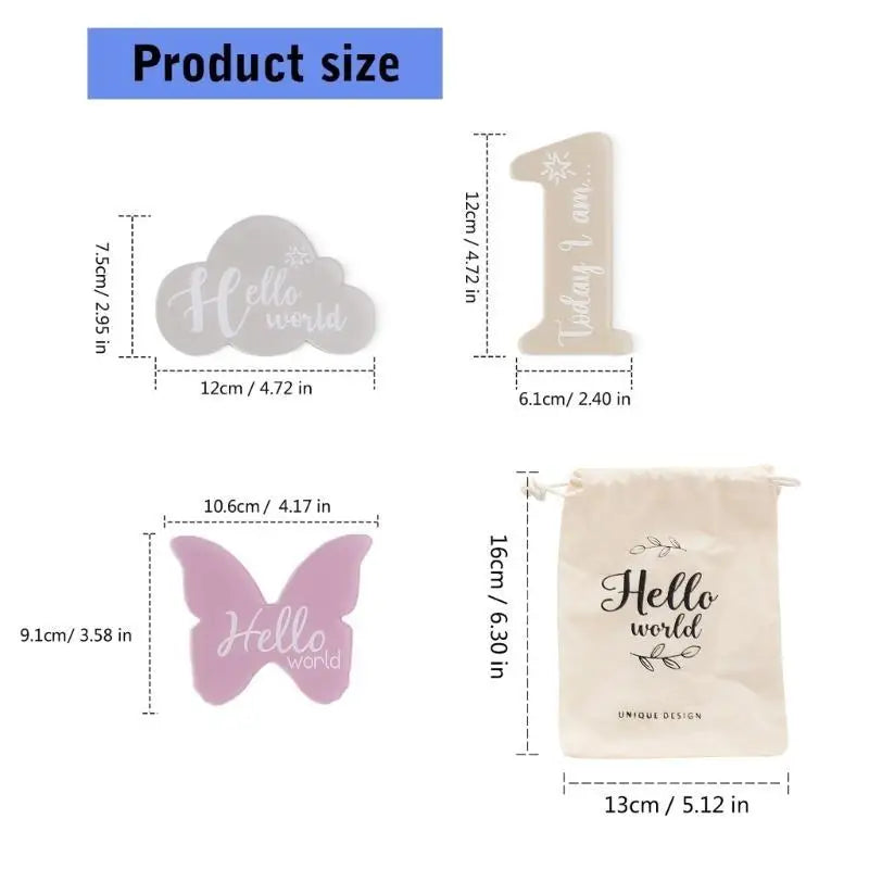 Baby Monthly Milestone Cards 14pc Acrylic Cloud & Butterfly Set