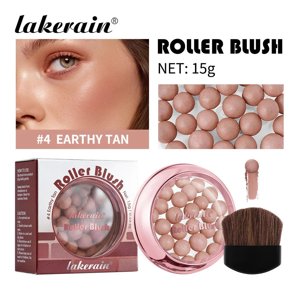 Lakerain Roller Blush Long-lasting Holding Natural Makeup Spherical Appearance Design Powdery Texture Pearlescent Effect Blush Peaceful Pleasures Health and Wellness Earthy Tan