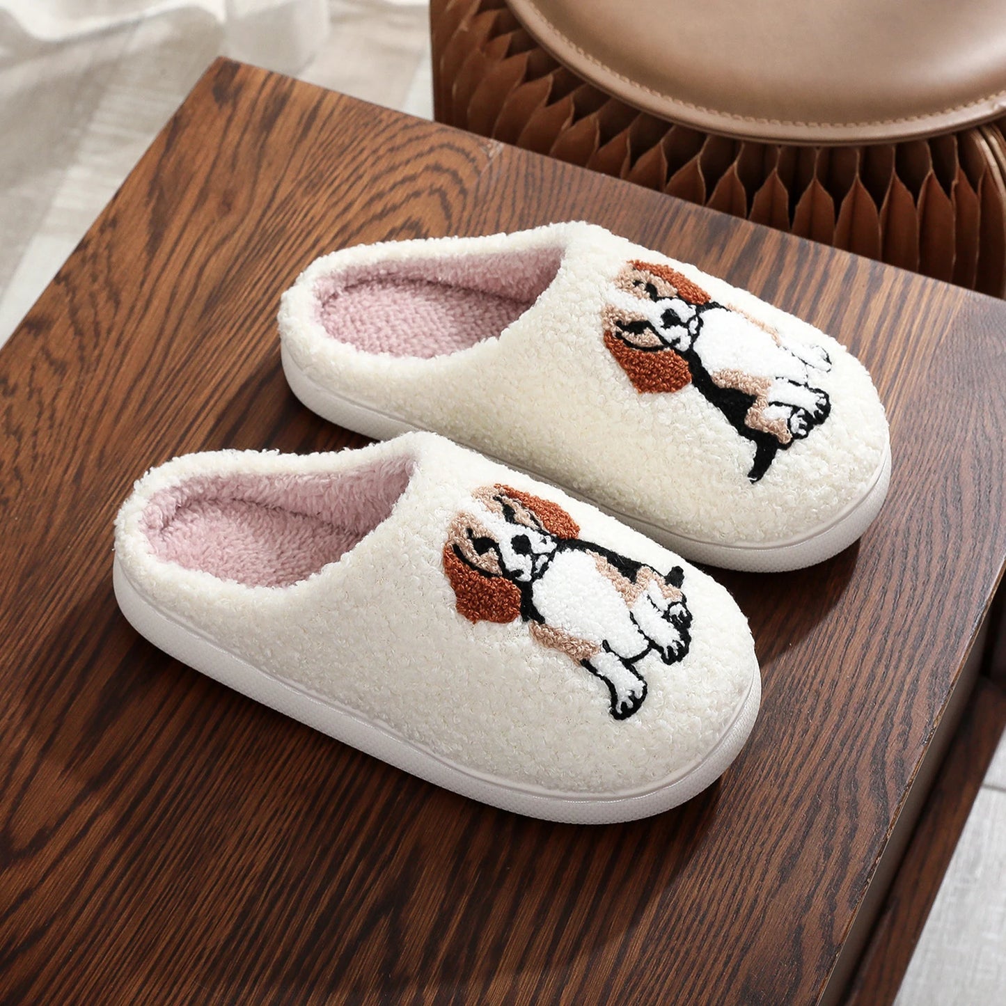 Beagle Fluffy Plush Winter House Slippers for Women & Men