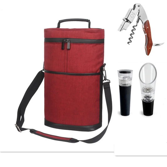 Cooler Bag for 2 Bottles Wine Bag Portable Bucket Carrier with Ice Champagne Picnic Pack Free Shipping Soft Cooler Bottle Opener Peaceful Pleasures Health and Wellness Red Accessories