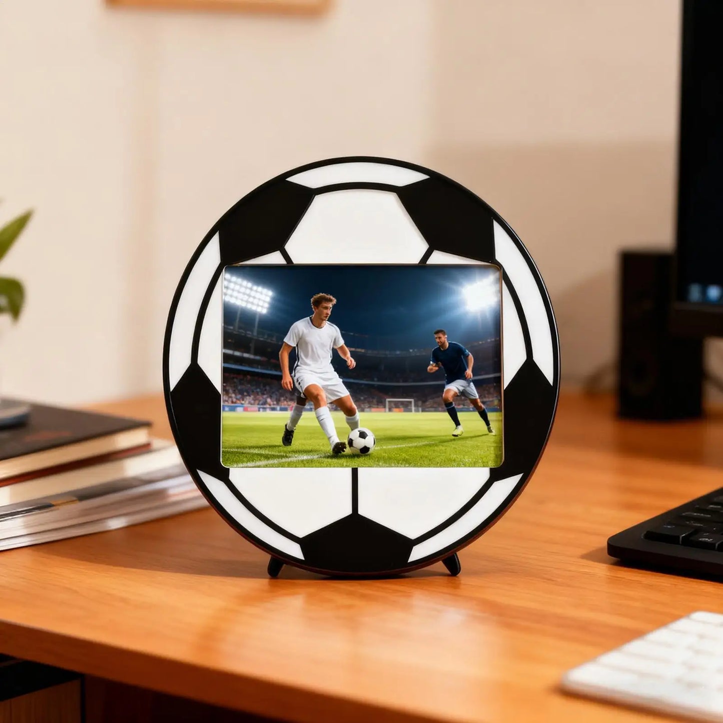20cm Wooden Soccer Picture Frame | 4x6 Photo with Stand